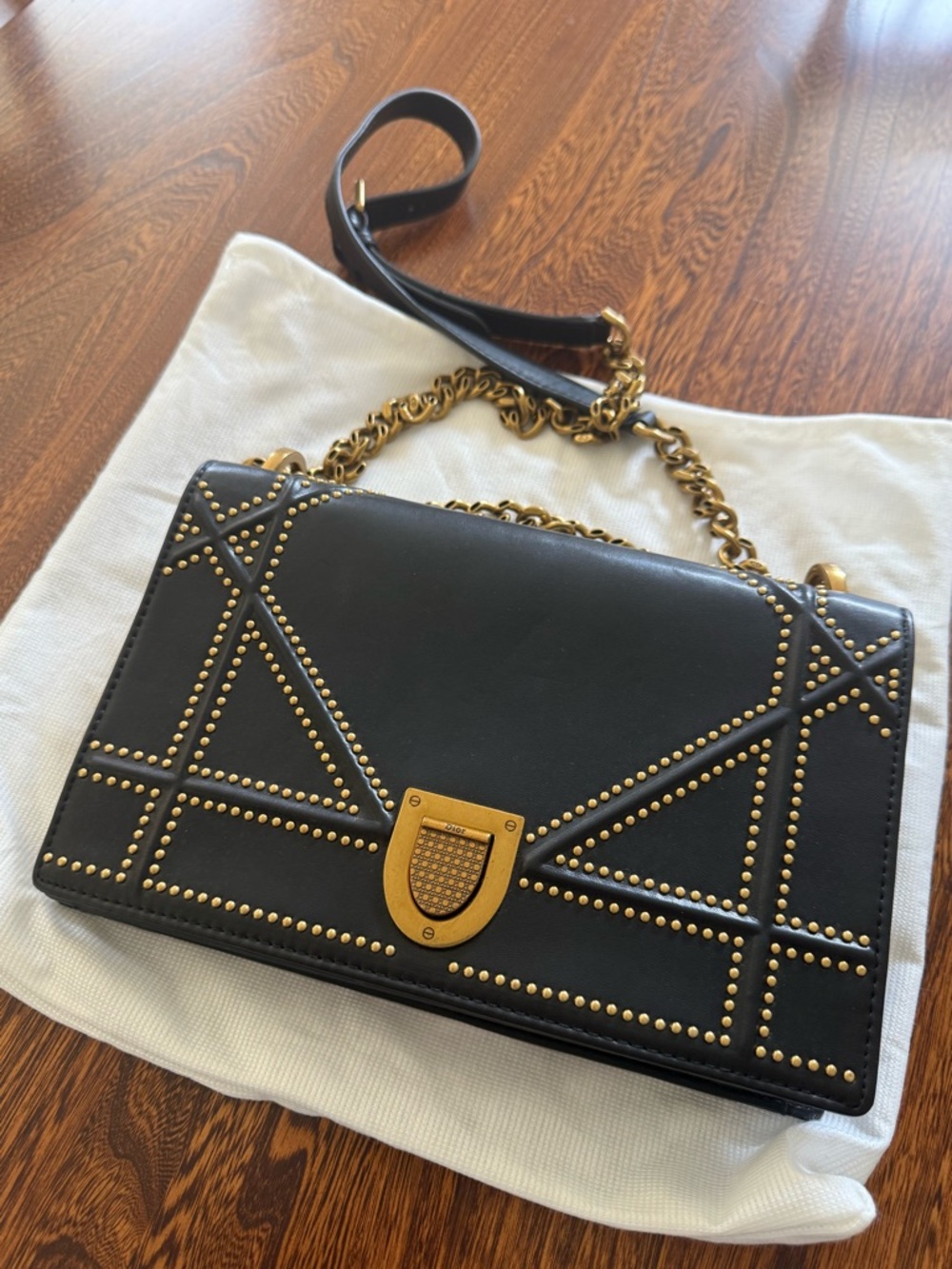 Lambskin Studded Medium Diorama Flap Bag Black Gently Worn